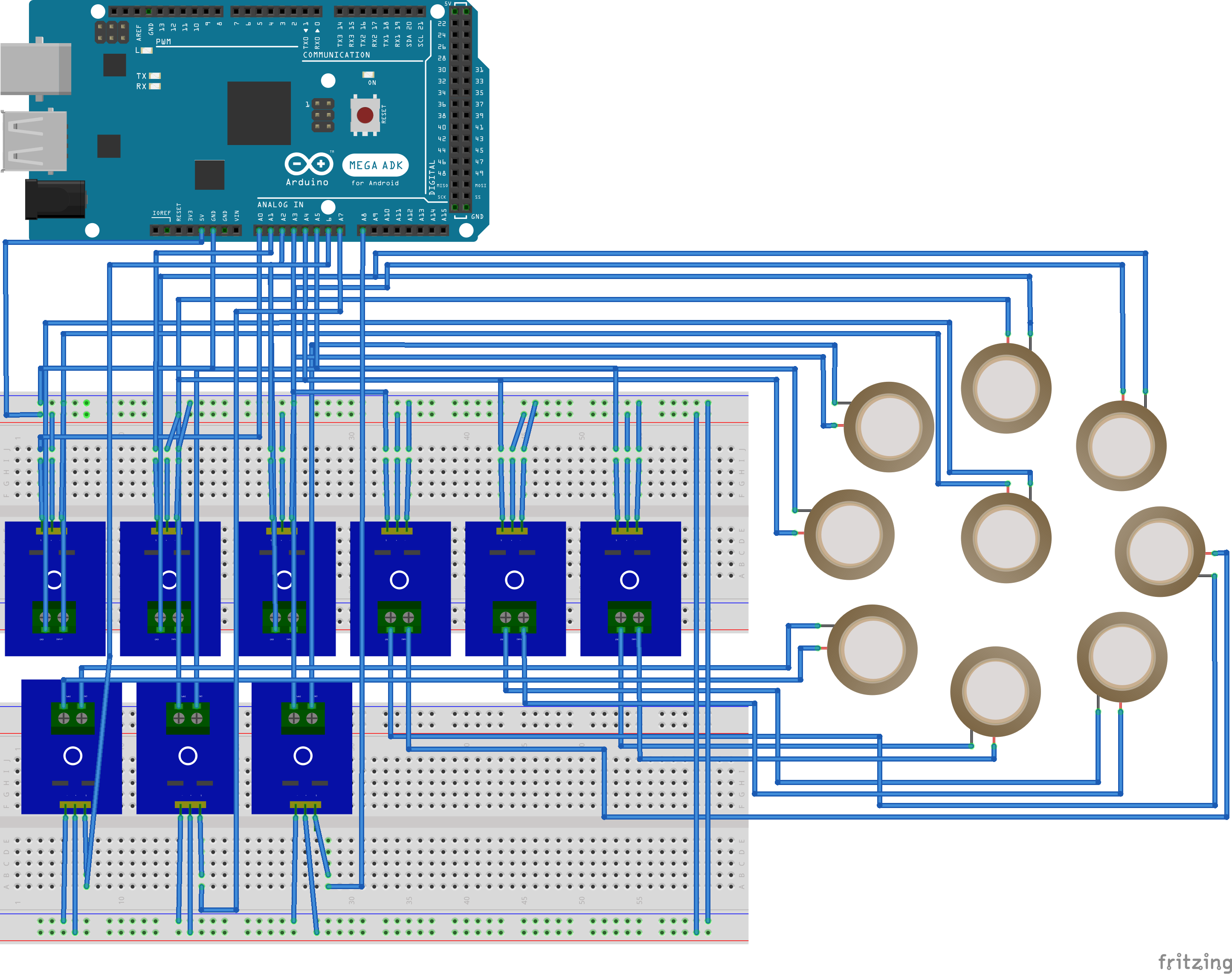 Figure 7. The breadboard diagram of the mini handpan circuit.